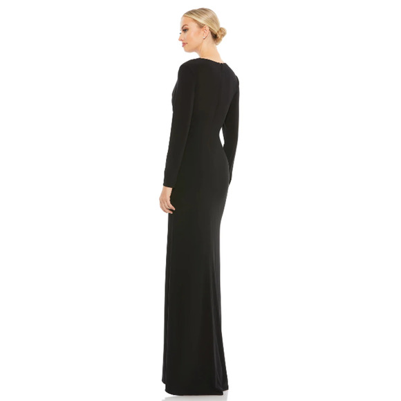 IEENA FOR MAC DUGGAL Jersey Gown 12 Black Long Sleeve Asymmetrical Ruched NWT - Picture 3 of 15